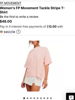 NWOT FP Movement Tackle Stripe Tee in Soft Pink and White